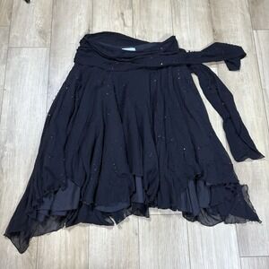 90s 2000 y2k Black Layered Flowy Vampy Whimsigoth 100% Silk Skirt 12